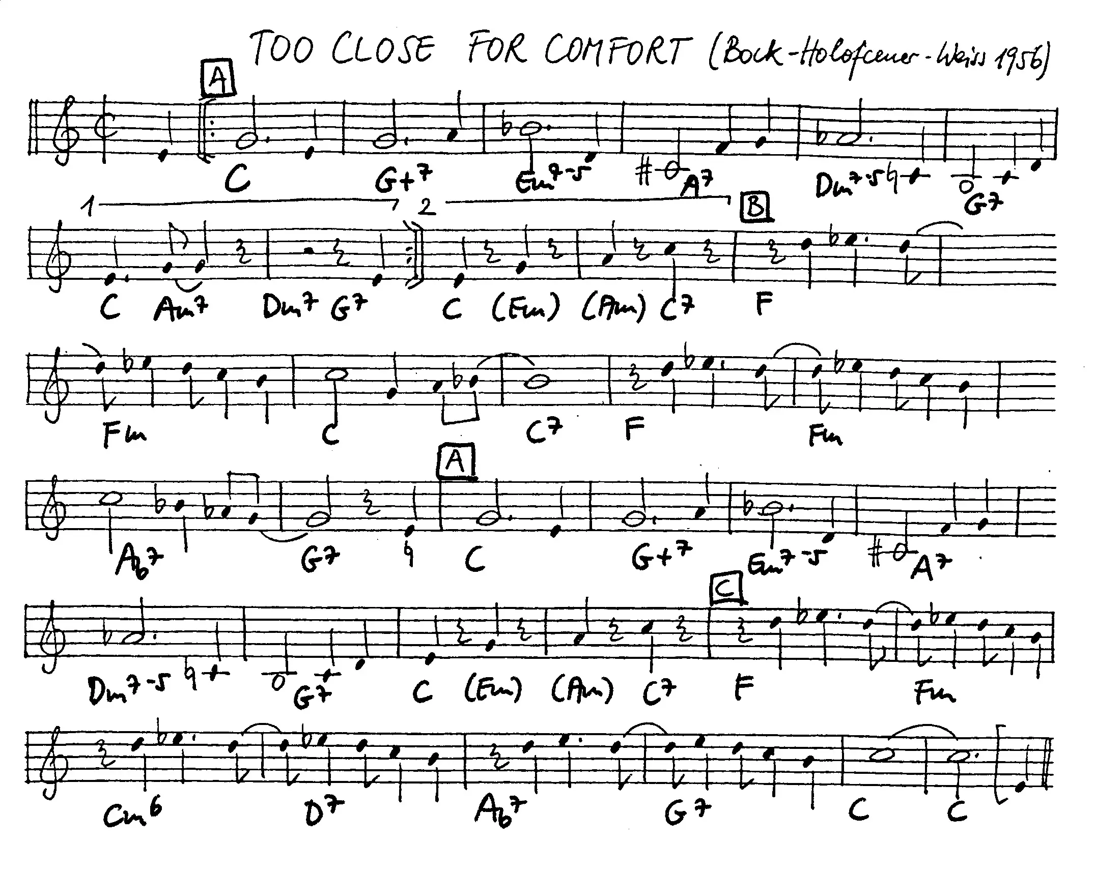 too close for comfort free jazz leadsheet - Courtesy of the Jungle Jazz Band